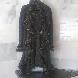 Long Sweater Fur Trim Tunic Medium Large  John Fashion Sweaters Grey